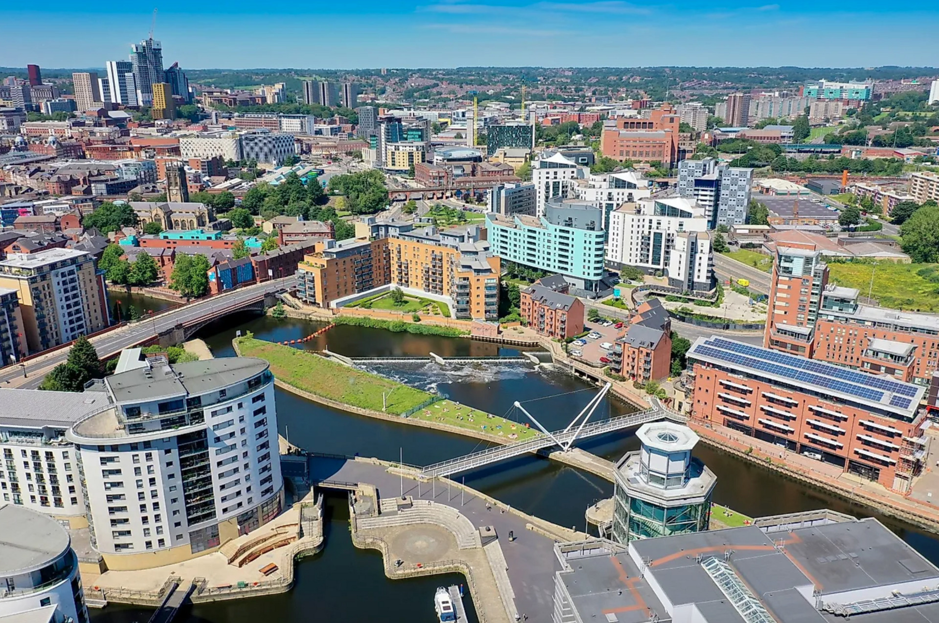 Leeds city skyline and urban landscape, where Leeds City Council uses SROI methodology to measure social value across health, employment, and climate commissioning programmes citywide