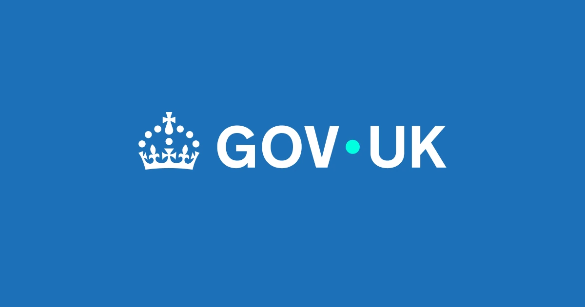 White GOV.UK logo and crown on a blue background